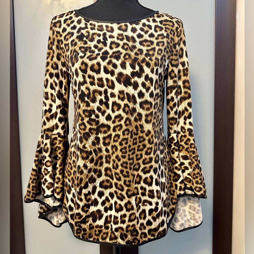 Coco Bianco Leopard Print Bell Sleeve Blouse Size S